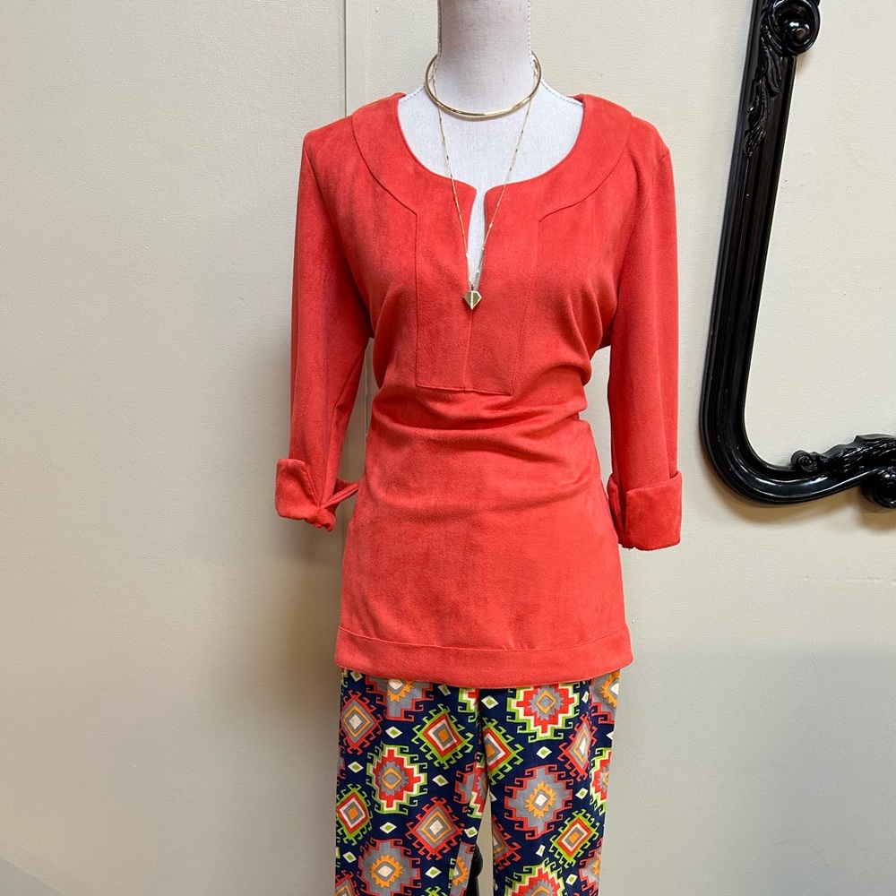 Gretchen Scott suede split neck tunic.